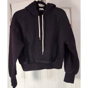Aerie OFFLINE Black Cropped Hoodie Sweatshirt Relaxed Fit Cozy Athleisure XS